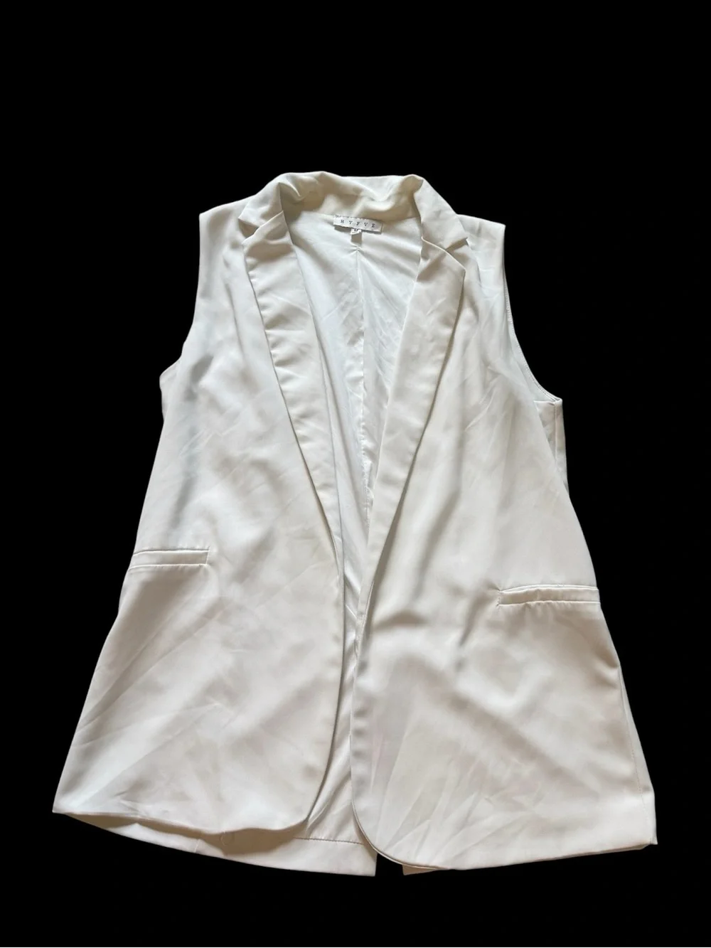 Hyfve Ivory Sleeveless Blazer Vest Medium Open Front Longline Career Chic
